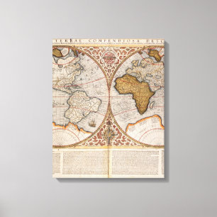 Double Hemisphere World Map, 1587 Canvas Print