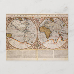 Double Hemisphere World Map, 1587 Postcard