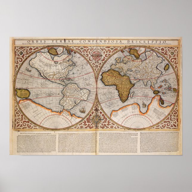 Double Hemisphere World Map, 1587 Poster (Front)