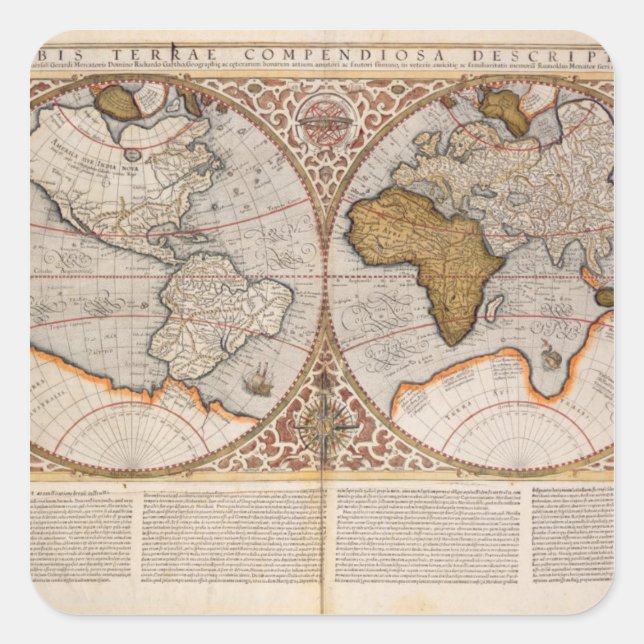Double Hemisphere World Map, 1587 Square Sticker (Front)