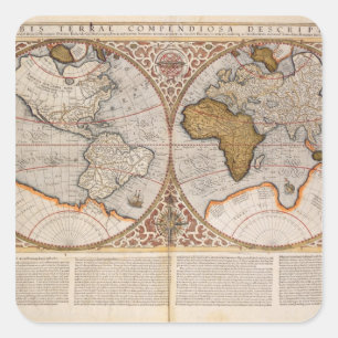 Double Hemisphere World Map, 1587 Square Sticker
