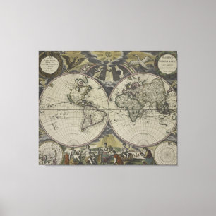 Double Hemisphere World Map 1672 Canvas Print