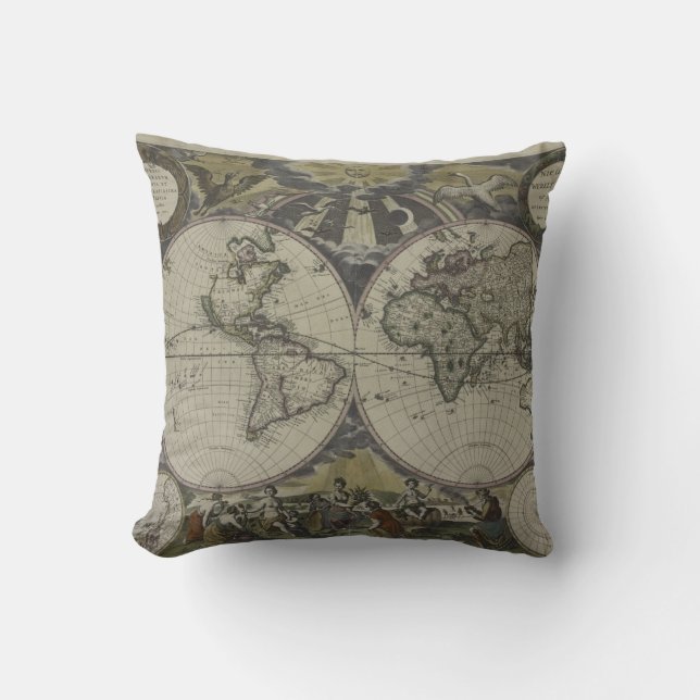 Double Hemisphere World Map | 1672 Throw Pillow (Front)