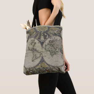 Double Hemisphere World Map 1672 Tote Bag