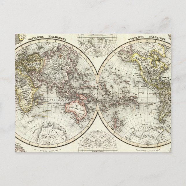 Double Hemisphere World Map Postcard (Front)