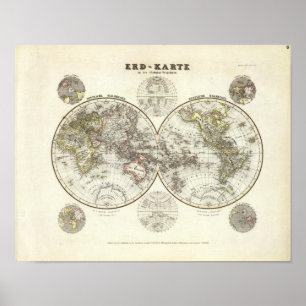 Double Hemisphere World Map Poster