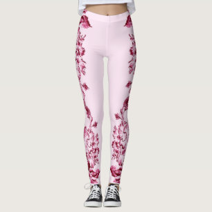 Double Hibiscus Pink on Black Leggings