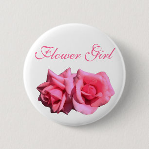 double hot pink rose flowers flower girl wedding 2 inch round button