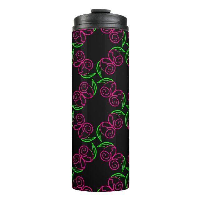 Double Hot Pink Roses Pattern Thermal Tumbler (Front)