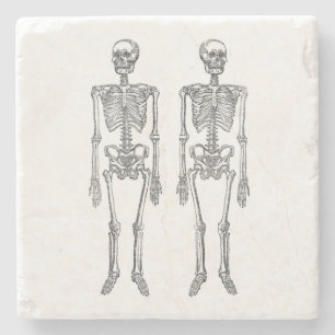 Double Human Skeletons Black Stone Coaster
