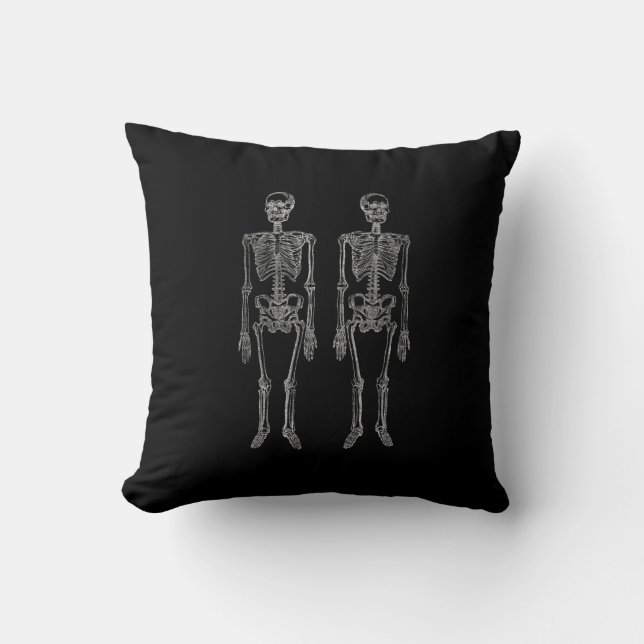 Double Human Skeletons White Throw Pillow (Front)