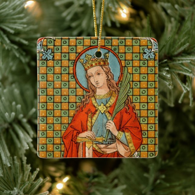 Double Image St. Barbara  (JP 01) Square Ceramic Ornament (Tree)