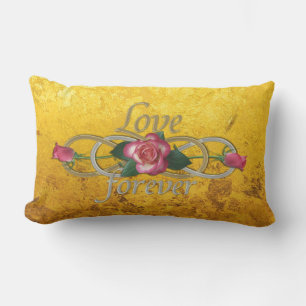 Double Infinity - Roses Love forever + gold leaf Outdoor Pillow