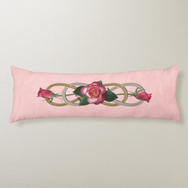 Double Infinity Silver Gold Roses + your backgr. Body Pillow (Front)
