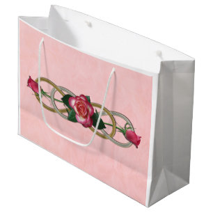 Double Infinity Silver Gold Roses + your backgr. Large Gift Bag