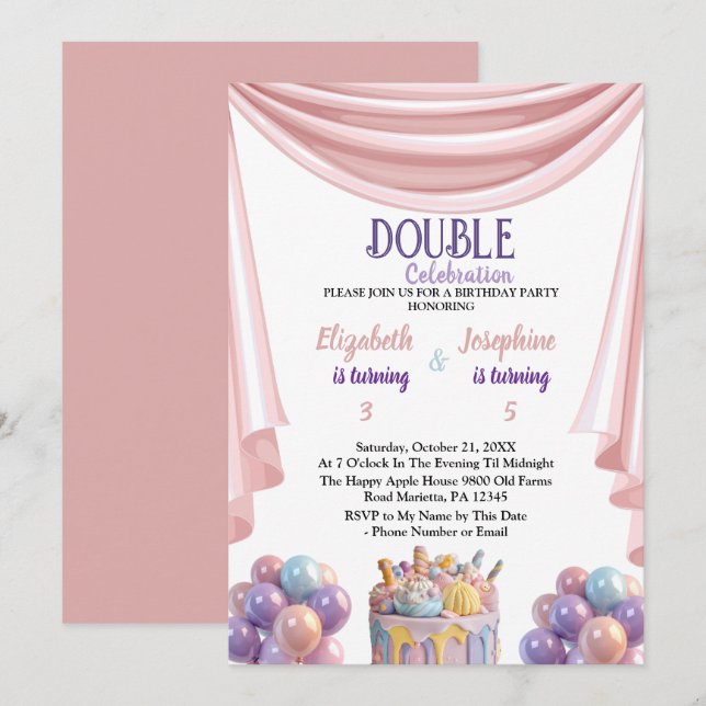 Double joint Celebration Birthday party for kids Invitation (Front/Back)