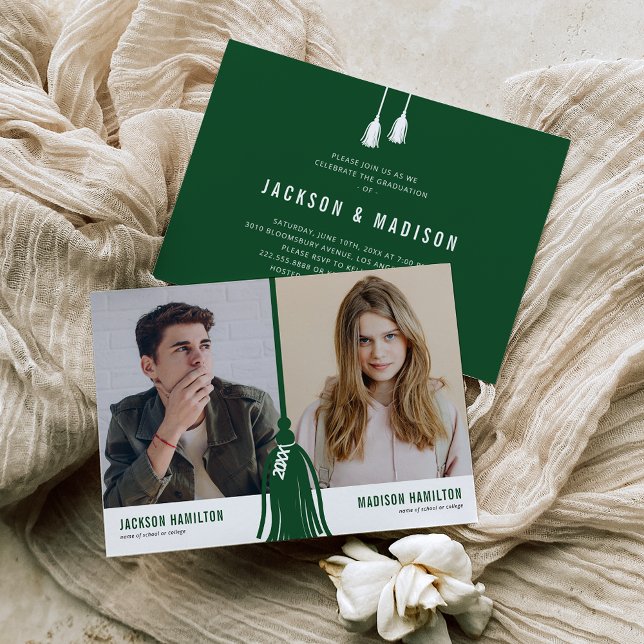 Double Joint Graduation Green Tassel Party Invitation (Creator Uploaded)