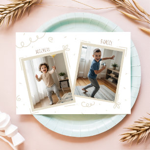 Double Kids Boys Sibling Photo Joint Birthday Invitation