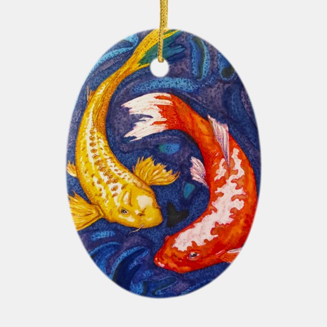 Double Koi Fish Design Ceramic Ornament (Front)