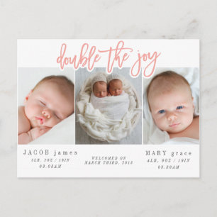Double la carte postale faire-part de naissance ju