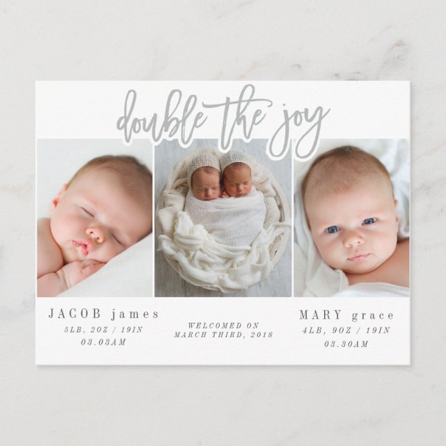 Double la carte postale faire-part de naissance ju (Devant)