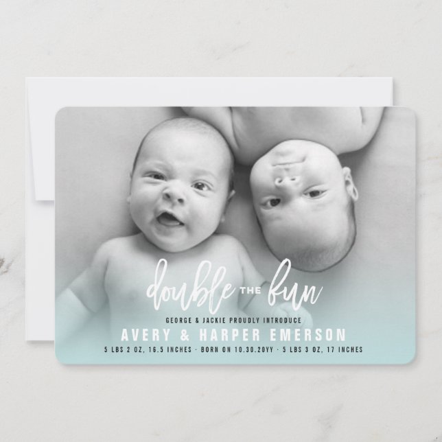 Double Le Fun Baby Boy Twins Faire-part de naissan (Devant)