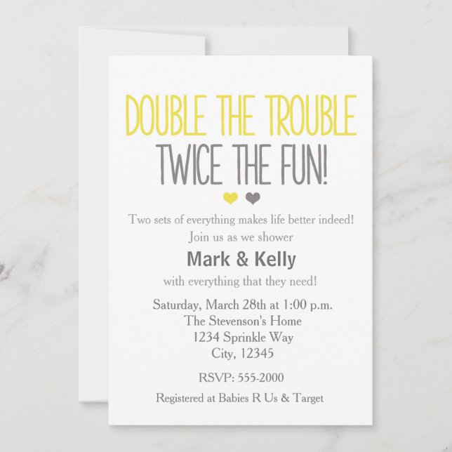 Double le problème TWINS Baby shower Invitation (Devant)