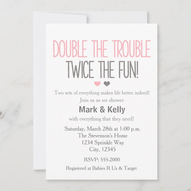 Double le problème TWINS Baby shower Invitation (Devant)
