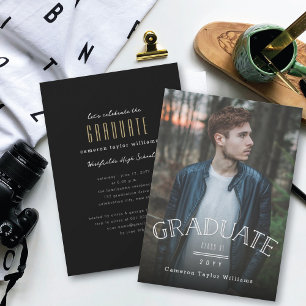 Double Line Graduate Modern Photo Graduation Party Invitation