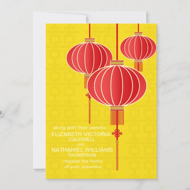 Double Luck Chinese Lantern Wedding Invitation (Front)