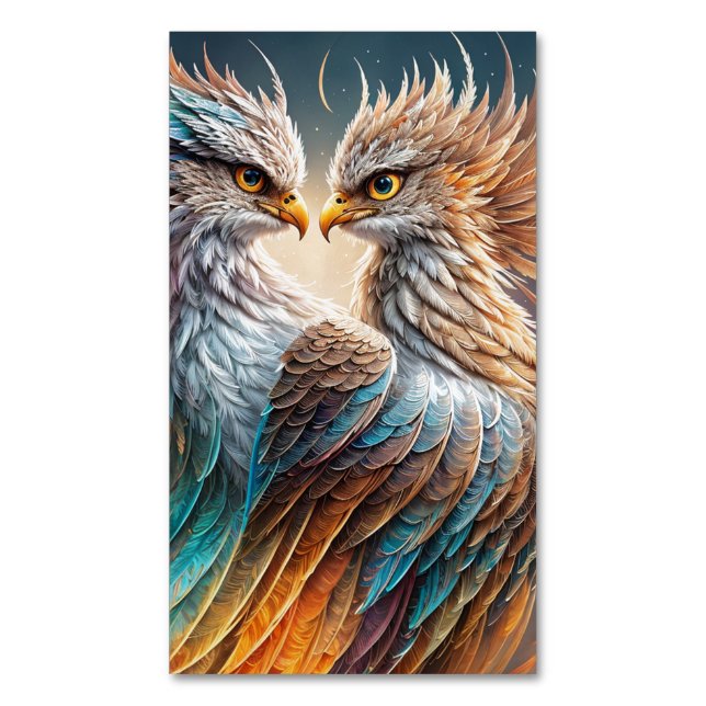 Double majestic fenix bird Oil painting, 3d, Magnetic Business Card (Front Vertical)