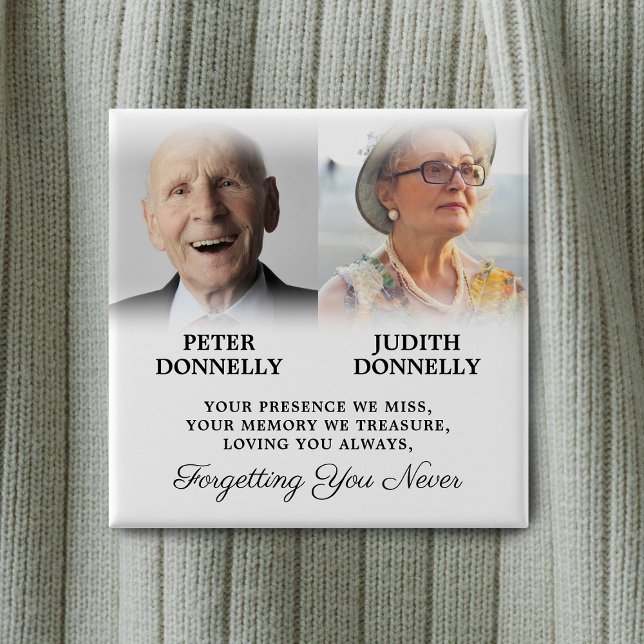 Double Memorial Funeral Photo 2 Inch Square Button (Creator Uploaded)