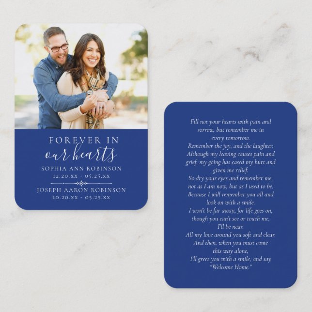 Double Memorial Funeral Photo Blue Prayer Card (Front/Back)