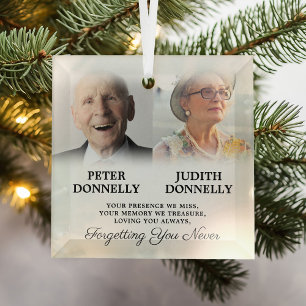 Double Memorial Photo Christmas Glass Ornament