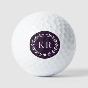 Double Monogram Initials Purple Laurel Golf Balls