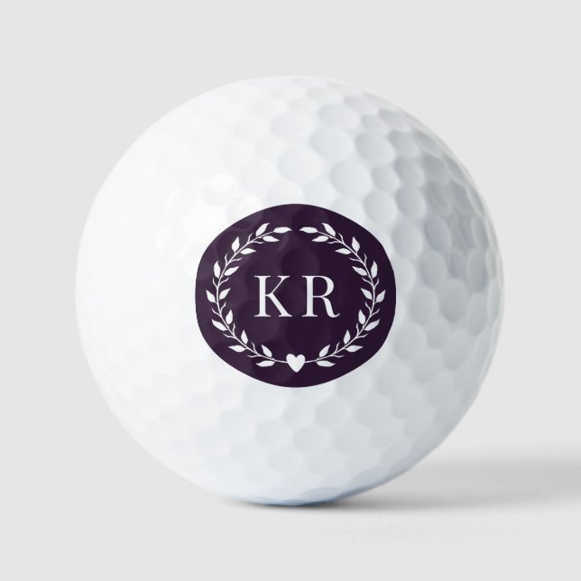 Double Monogram Initials Purple Laurel Golf Balls (Front)