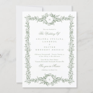 double monogram sage green botanical frame wedding invitation