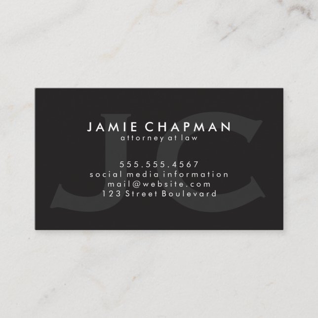 Double Monogram / Sleek Black Business Card (Front)