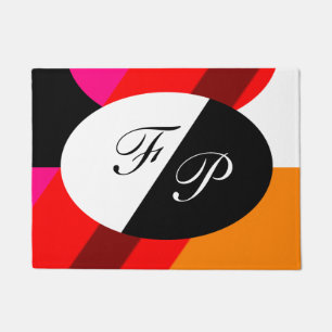 Double monogrammed modern geometric colourful doormat