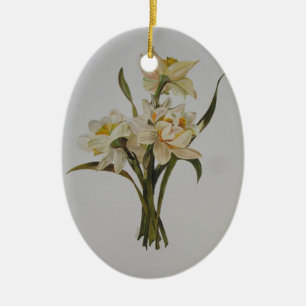 Double Narcissi Bouquet Floral Art Ceramic Ornament