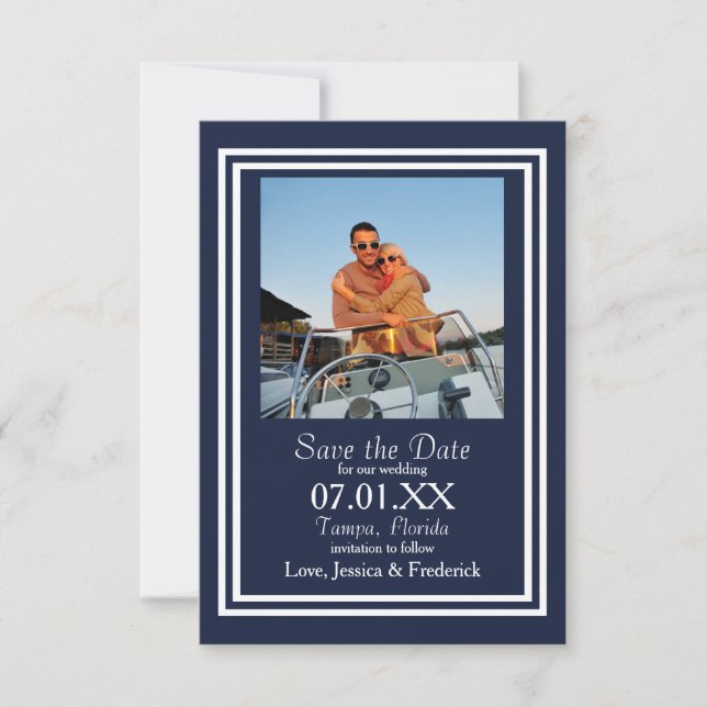 Double Navy Nautical - 3x5 Save the Date (Front)