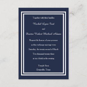 Double Navy Trim - 3x5 Wedding Invitation