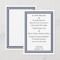 Double Navy Trim - 3x5 Wedding Invitation
