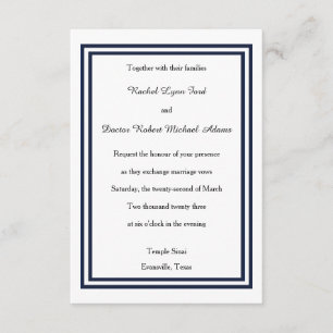 Double Navy Trim - 3x5 Wedding Invitation