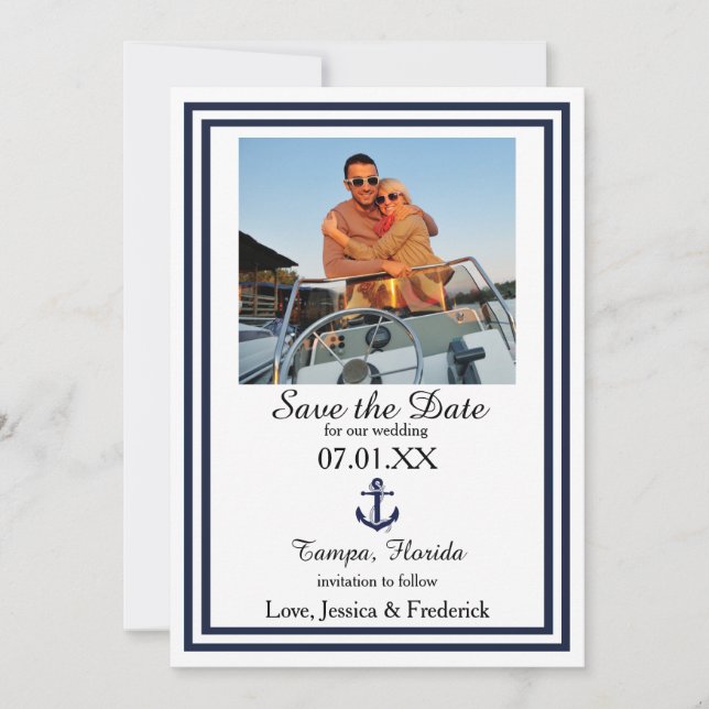 Double Navy Trim Nautical - Save the Date (Front)