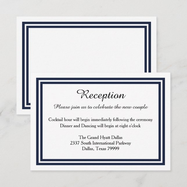 Double Navy Trim - Reception Invition Invitation (Front/Back)
