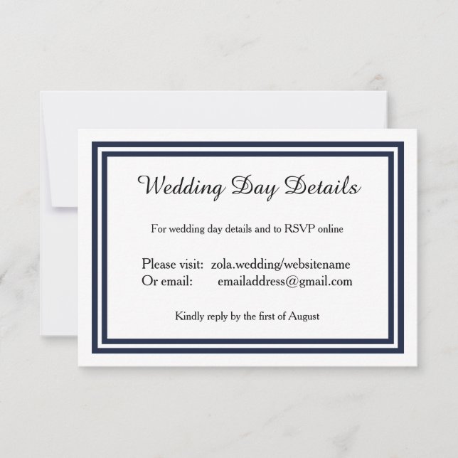 Double Navy Trim - Wedding Day Details Invitation (Front)