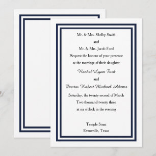 Double Navy Trim -  Wedding Invitation