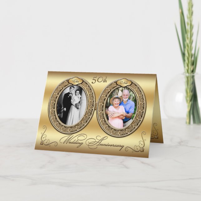Double Photo 50th Anniversary Invitation Card (Front)