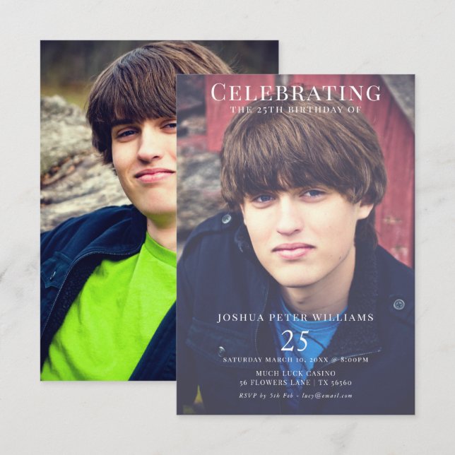Double Photo Masculine 25th Birthday Invitation (Front/Back)